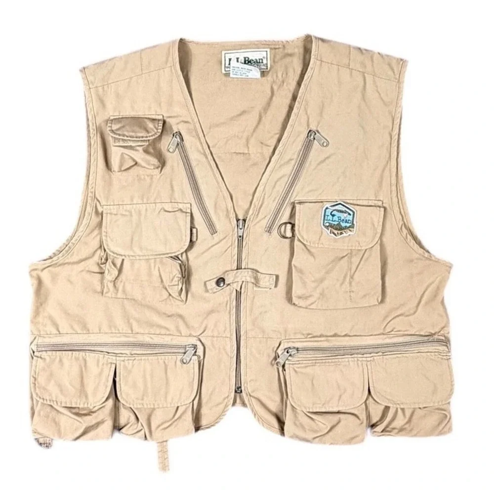 Vintage L.L.Bean Fly Fishing Vest Khaki Multi Pocket‎ Utility Outdoor Mens XL